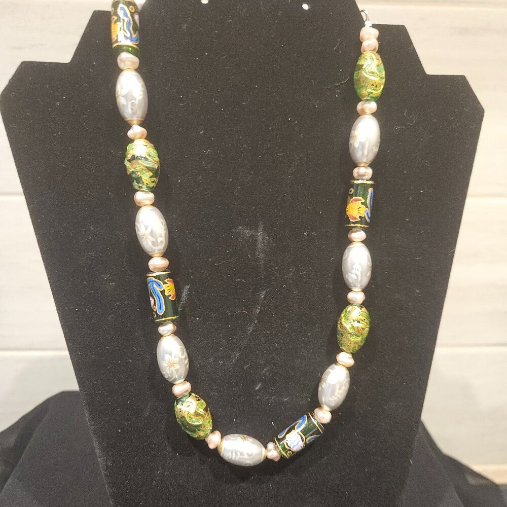CLOISONNE' NECKLACE WITH (FAUX) ENAMELED BEADS